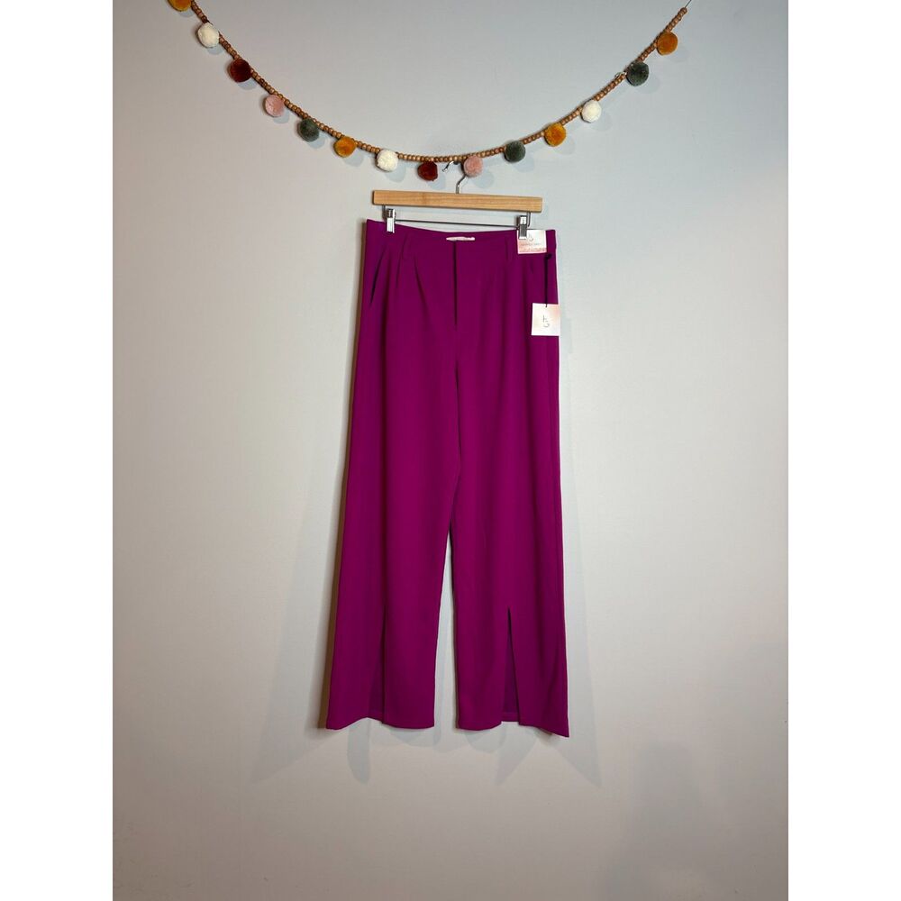 NWT Happily Grey magenta wide leg split leg trouser pants